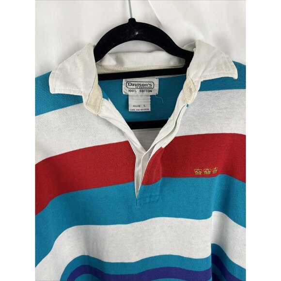 Davison's of Bermuda Vintage Cotton Striped Rugby Shirt Men's Size L - Picture 3 of 11